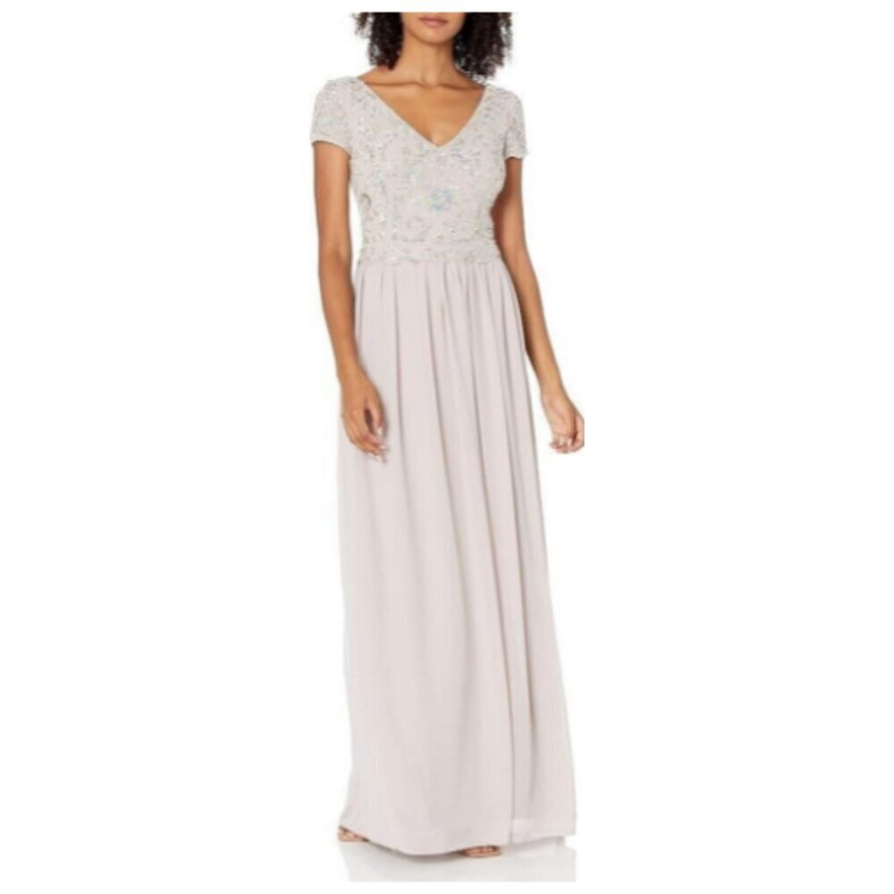 Adrianna Papell  Women's Beaded Gown with Soft Skirt Marble 10 NWT